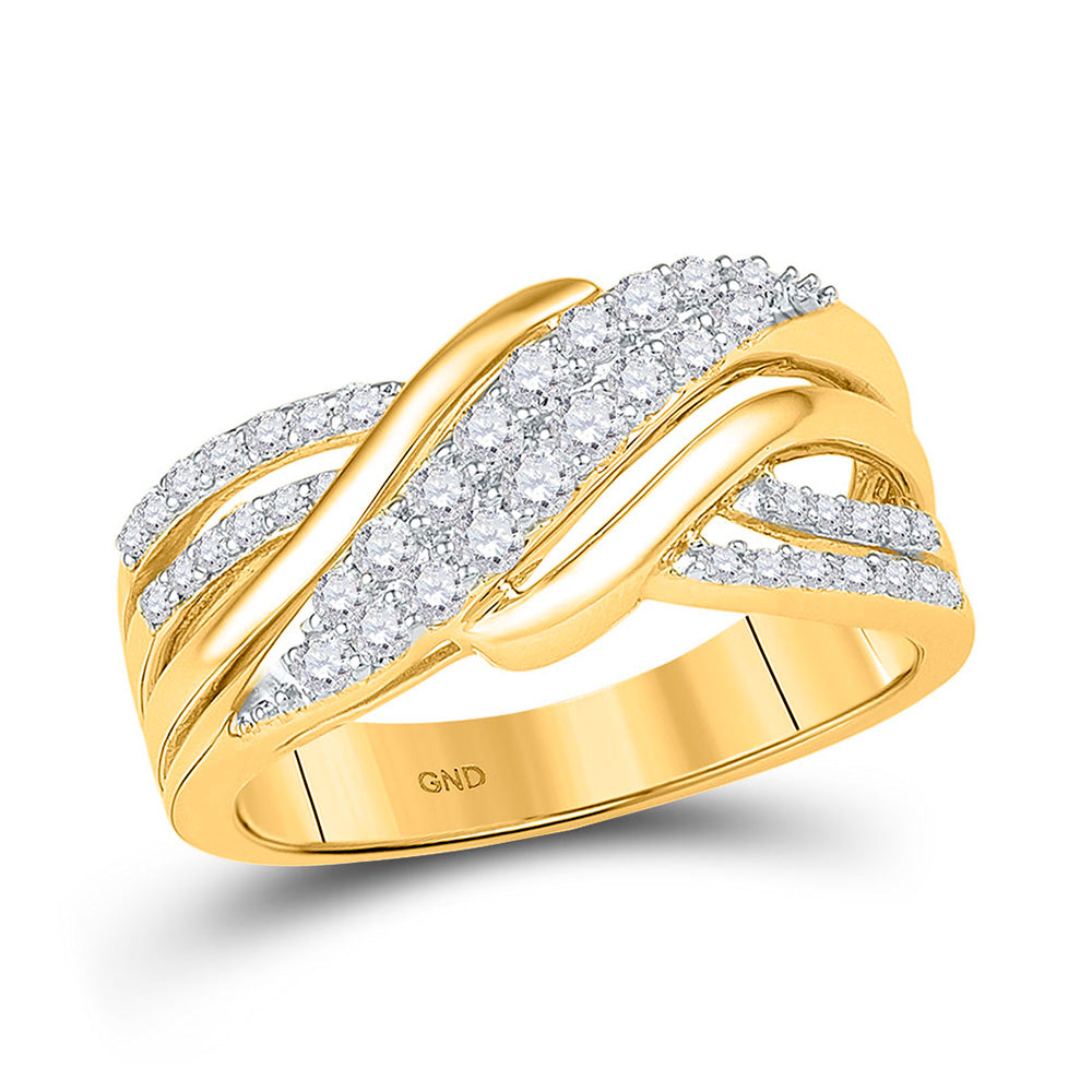 10kt Yellow Gold Womens Round Diamond Crossover Band Ring 1/2 Cttw