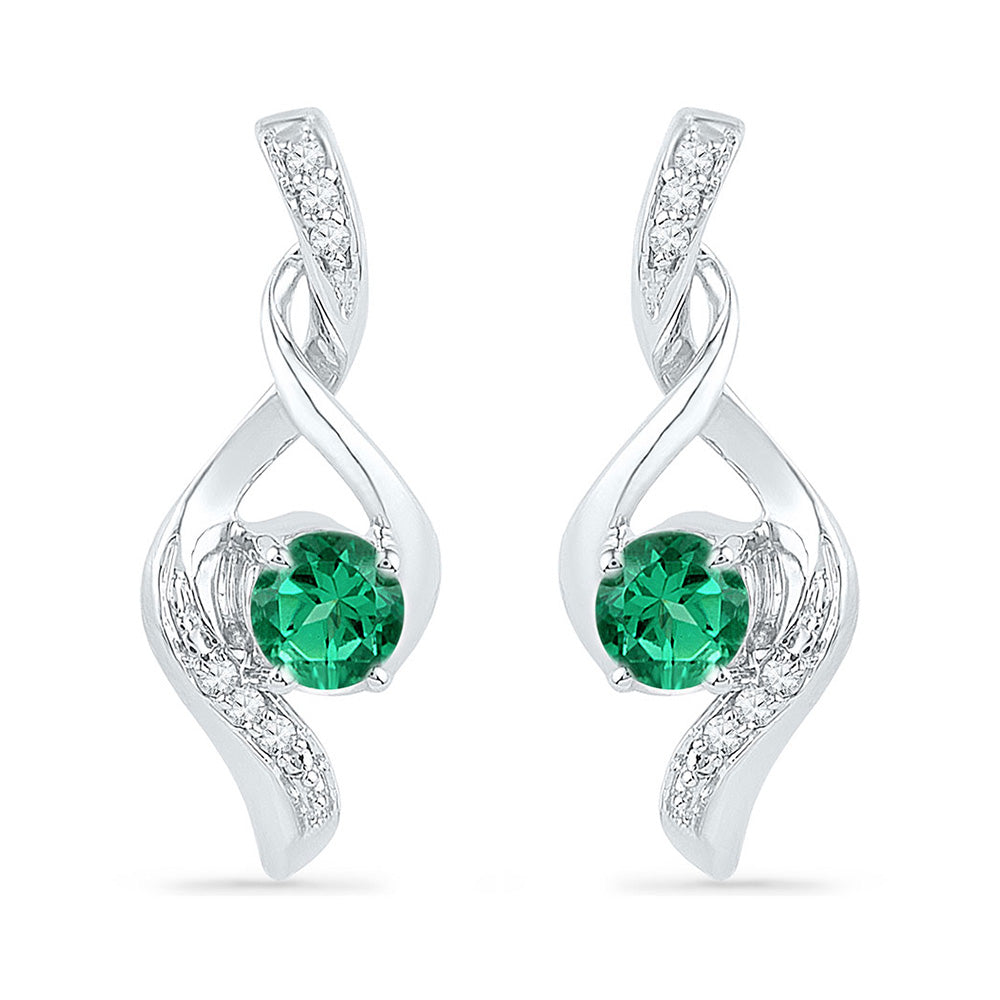 10kt White Gold Womens Round Lab-Created Emerald Fashion Earrings 1/3 Cttw