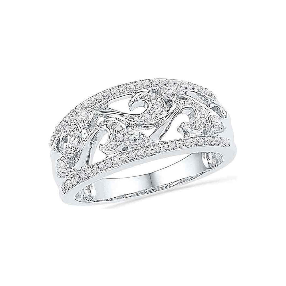 10kt White Gold Womens Round Diamond Filigree Band Ring 1/3 Cttw