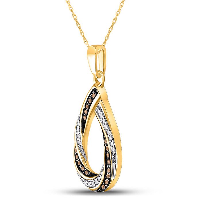 10kt Yellow Gold Womens Round Brown Diamond Teardrop Stripe Pendant 1/4 Cttw