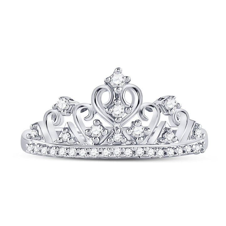 10k White Gold Round Diamond Womens Womens Crown Tiara Cocktail Band 1/5 Cttw