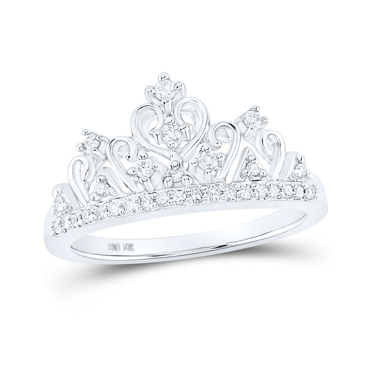 10k White Gold Round Diamond Womens Womens Crown Tiara Cocktail Band 1/5 Cttw