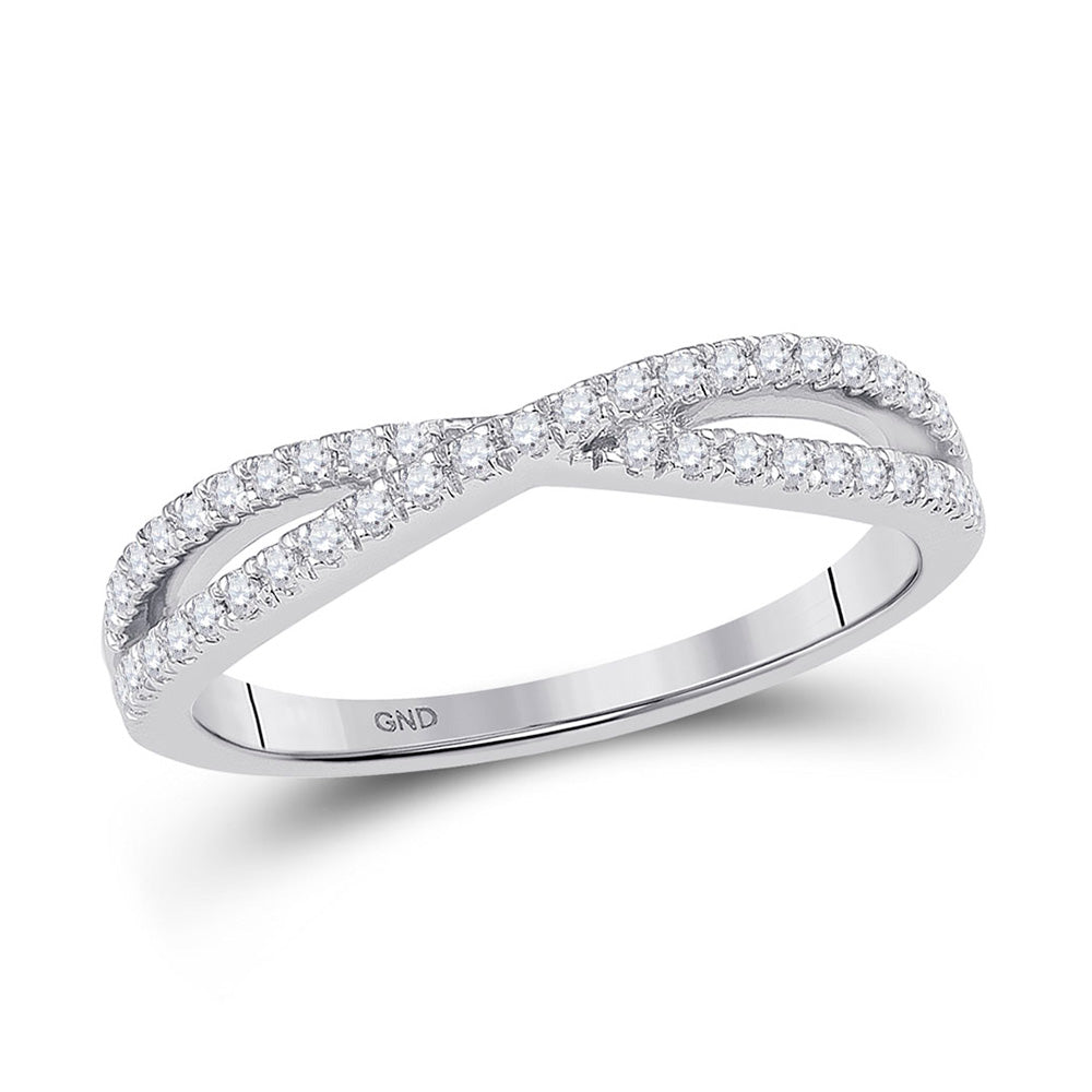 10kt White Gold Womens Round Diamond Crossover Band Ring 1/4 Cttw