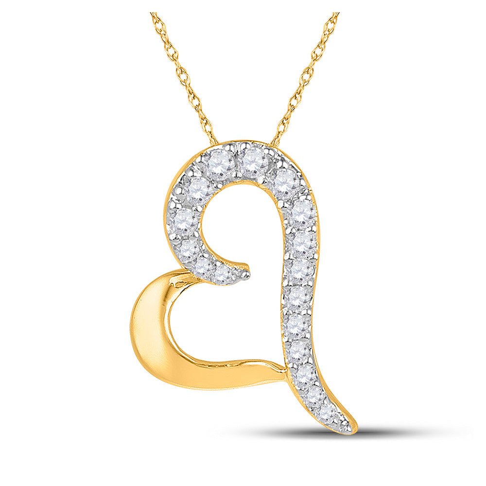 10kt Yellow Gold Womens Round Diamond Heart Pendant 1/12 Cttw