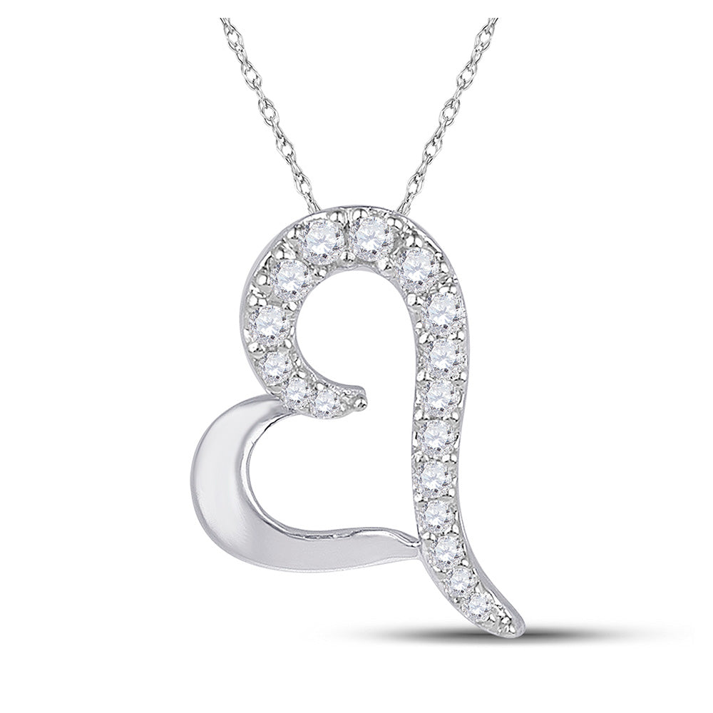 10kt White Gold Womens Round Diamond Heart Pendant 1/12 Cttw