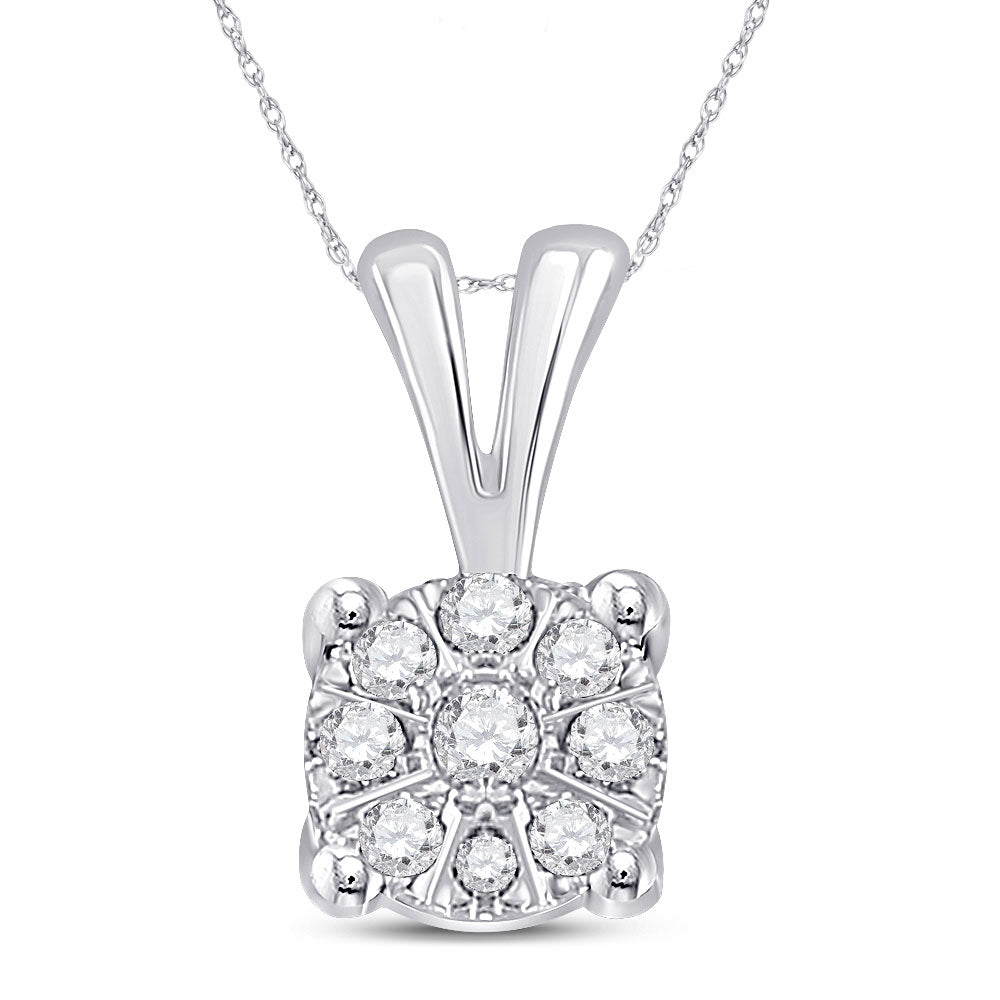 10kt White Gold Womens Round Diamond Cluster Pendant 1/12 Cttw