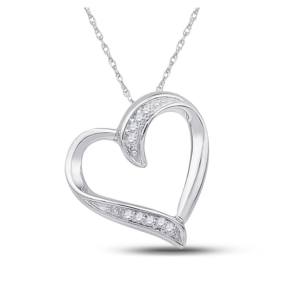 10kt White Gold Womens Round Diamond Heart Outline Pendant .03 Cttw