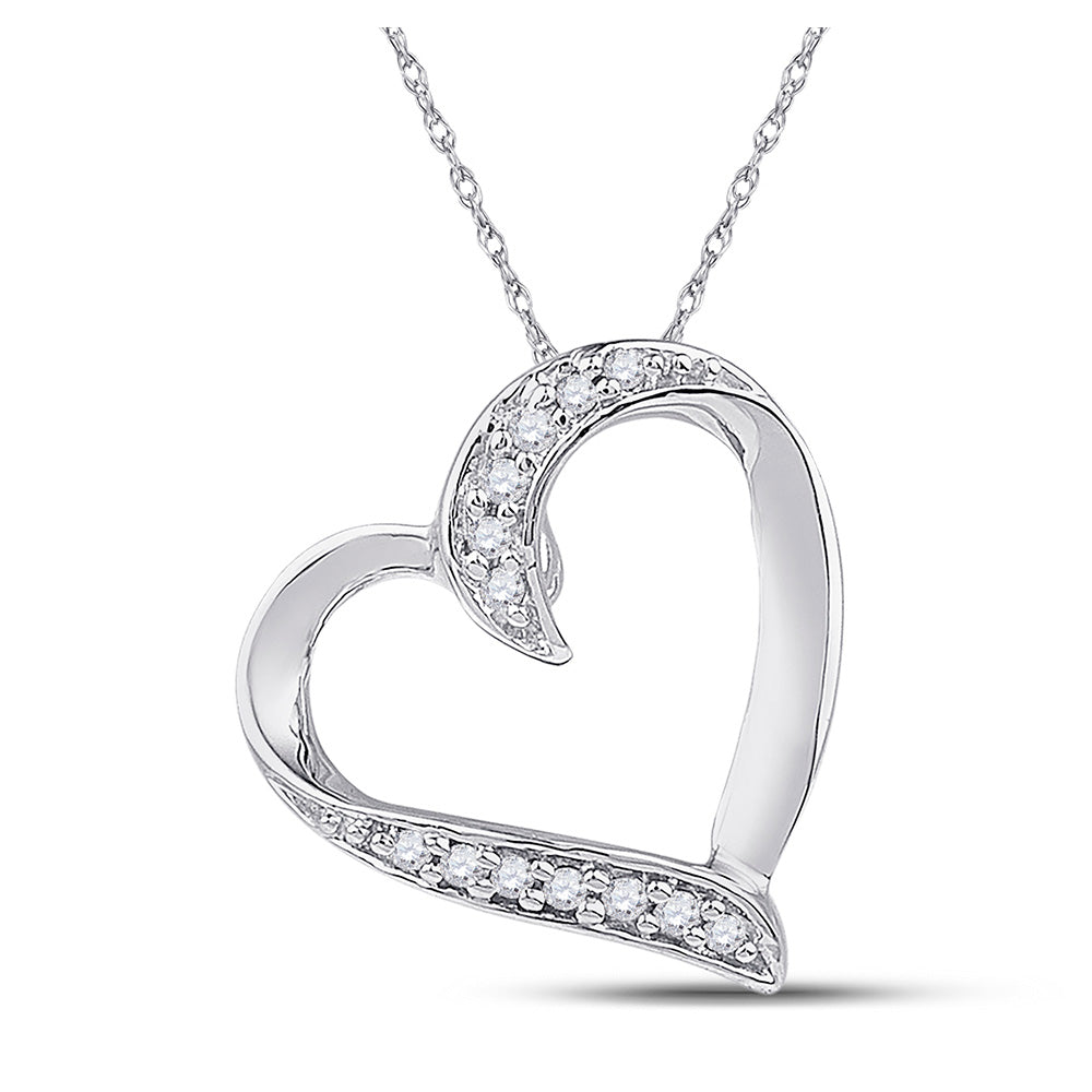 10kt White Gold Womens Round Diamond Heart Pendant 1/20 Cttw