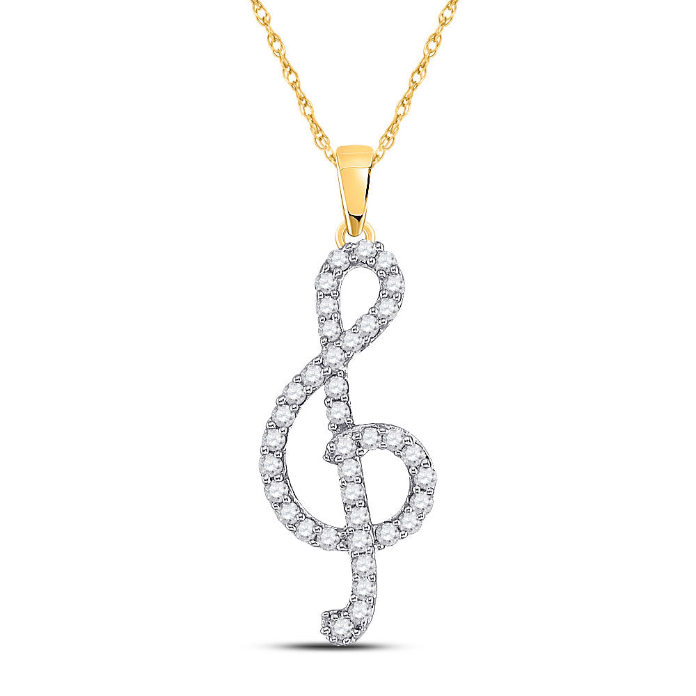 10kt Yellow Gold Womens Round Diamond Treble Clef Music Pendant 1/3 Cttw