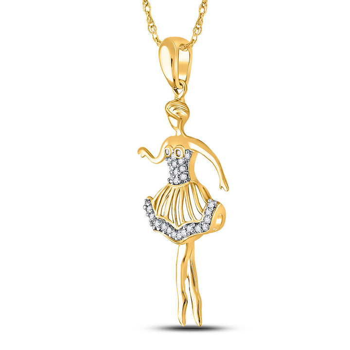 10kt Yellow Gold Womens Round Diamond Ballerina Dancer Fashion Pendant 1/10 Cttw