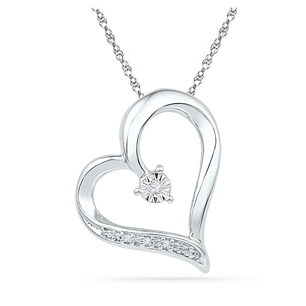 10kt White Gold Womens Round Diamond Heart Pendant .01 Cttw