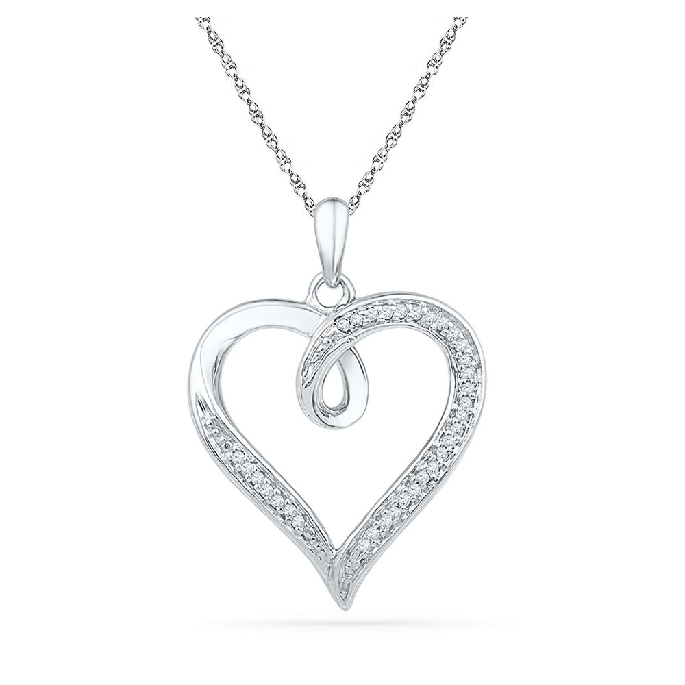 10kt White Gold Womens Round Diamond Heart Pendant 1/10 Cttw