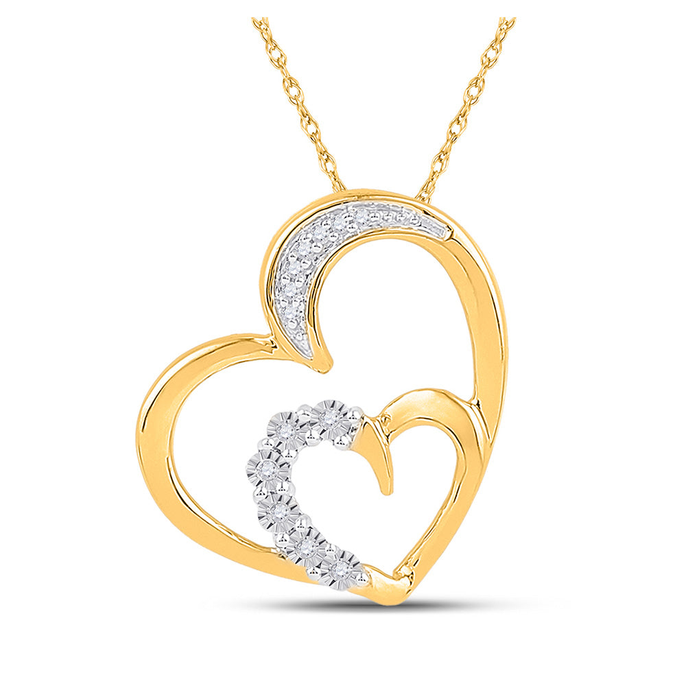 10kt Yellow Gold Womens Round Diamond Heart Pendant 1/20 Cttw