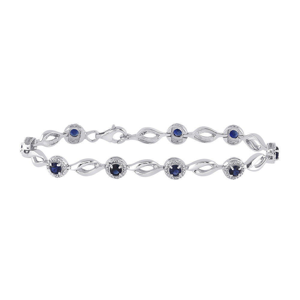 Sterling Silver Womens Round Lab-Created Blue Sapphire Tennis Bracelet 3 Cttw
