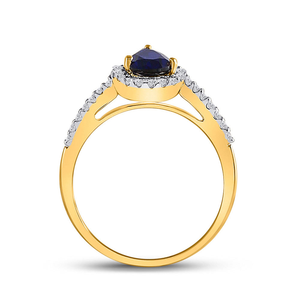 10kt Yellow Gold Womens Pear Lab-Created Blue Sapphire Teardrop Ring 1 Cttw