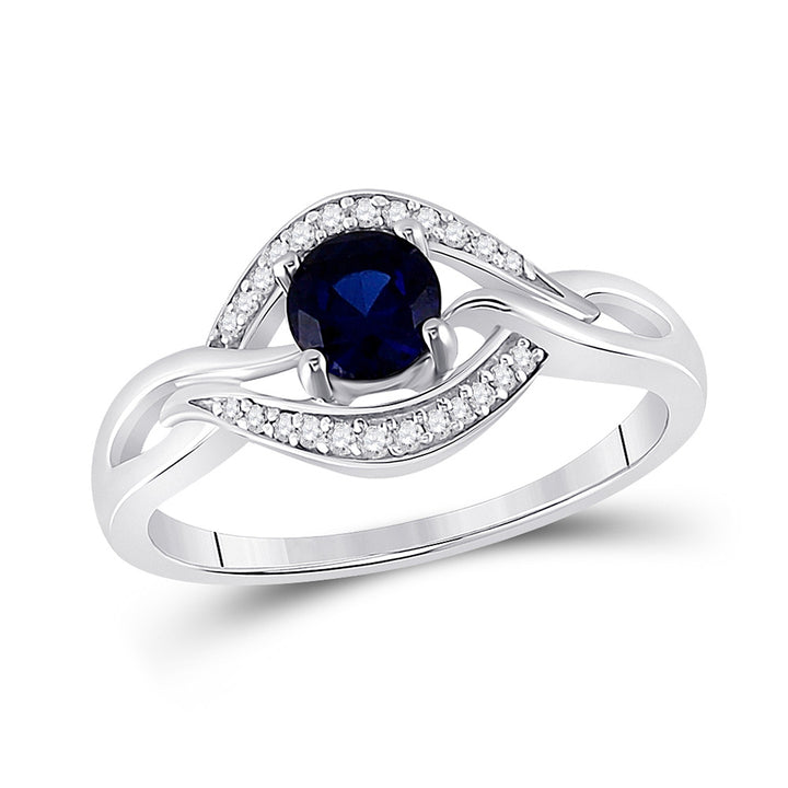 Sterling Silver Womens Round Lab-Created Blue Sapphire Solitaire Diamond Ring 5/8 Cttw