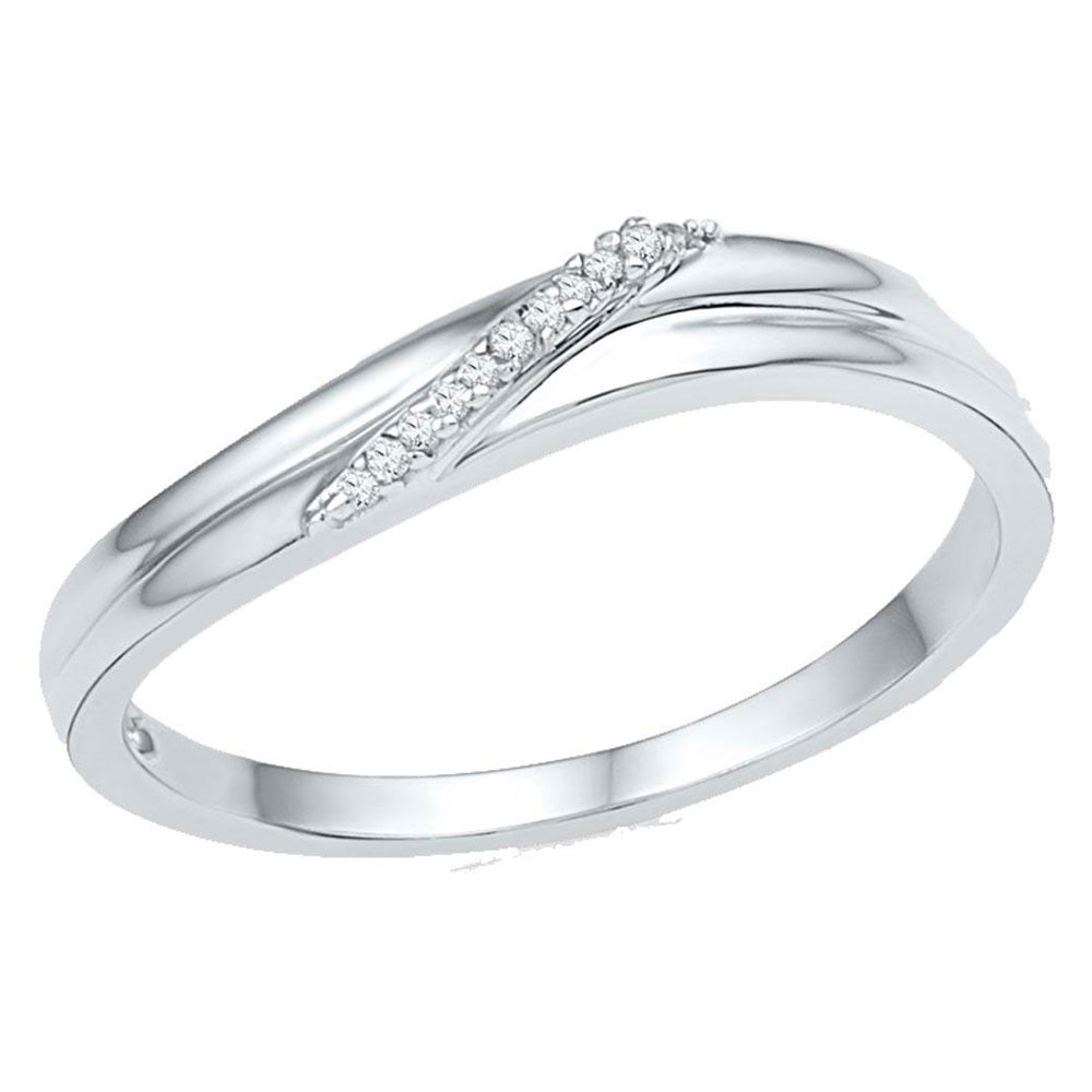 10kt White Gold Womens Round Diamond Simple Single Row Band Ring .03 Cttw