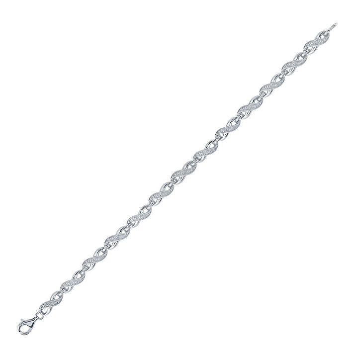 Sterling Silver Womens Round Diamond Infinity Bracelet .01 Cttw