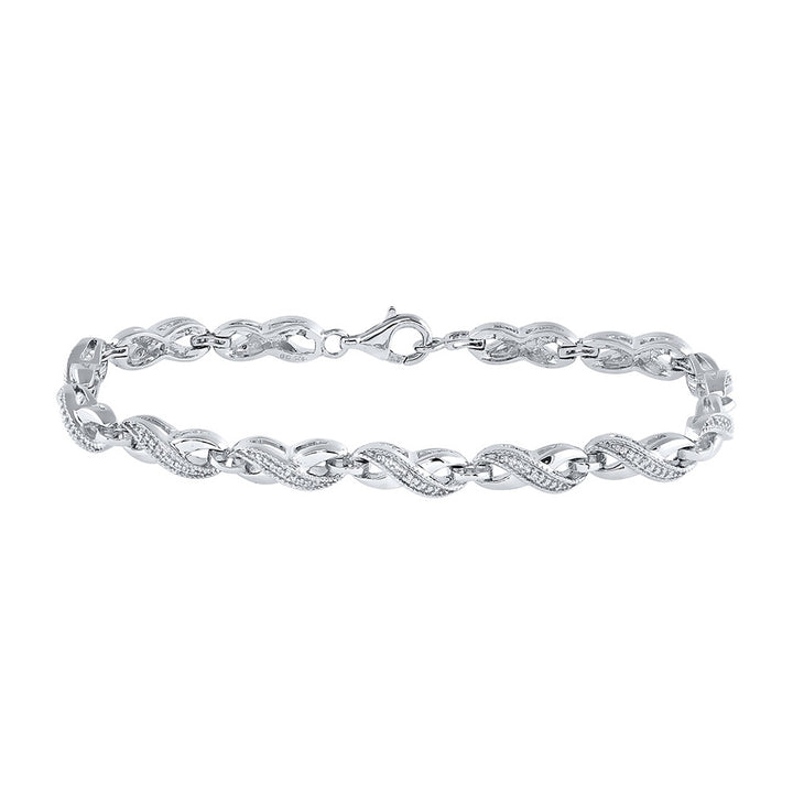 Sterling Silver Womens Round Diamond Infinity Bracelet .01 Cttw