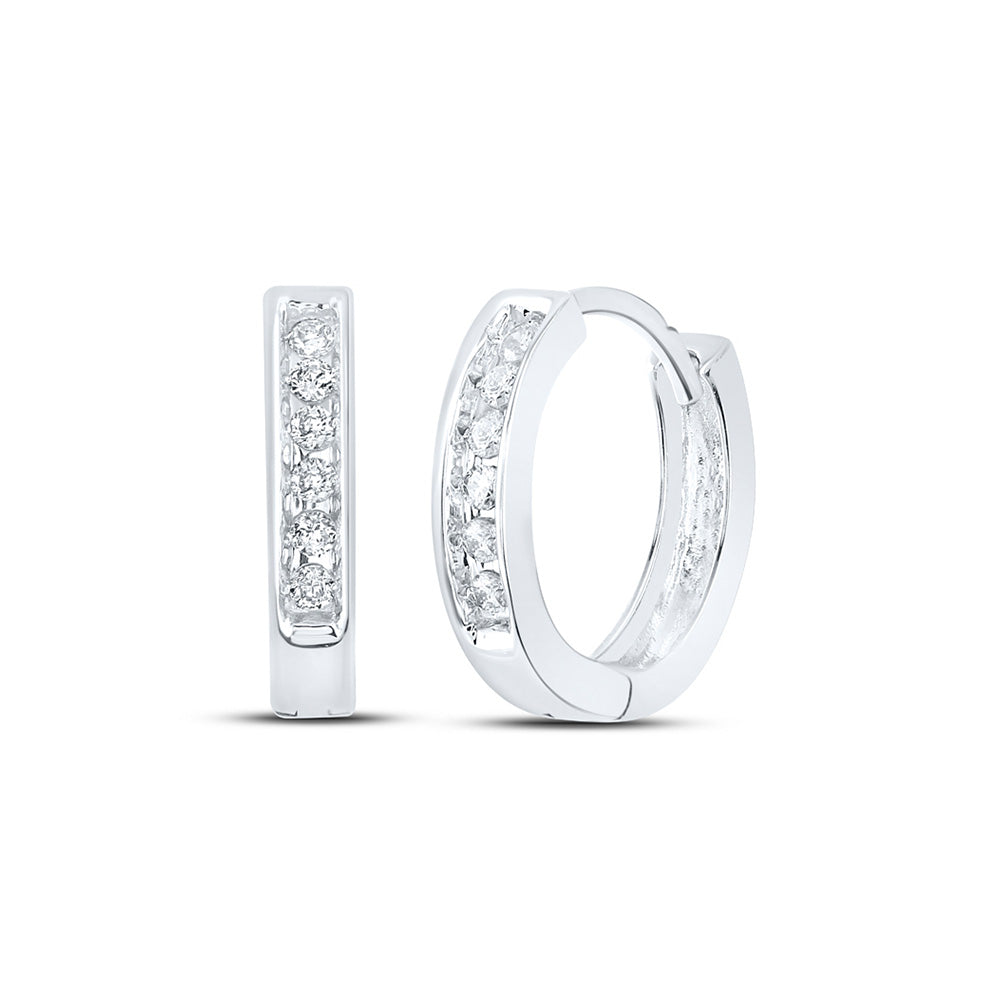 10kt White Gold Womens Round Diamond Hoop Earrings 1/8 Cttw