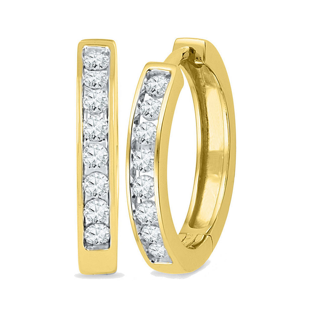 10kt Yellow Gold Womens Round Diamond Hoop Earrings 1/2 Cttw