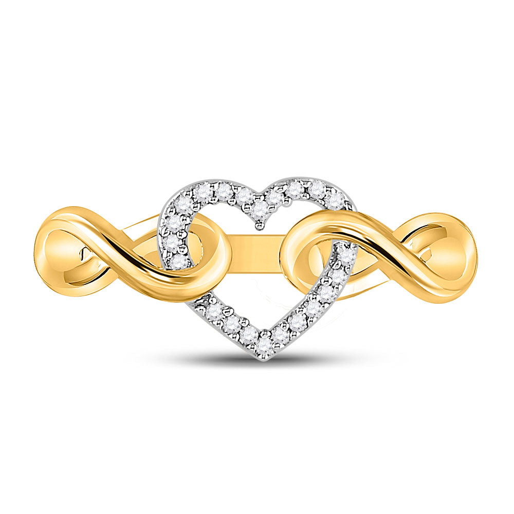 10kt Yellow Gold Womens Round Diamond Infinity Twist Heart Ring 1/10 Cttw