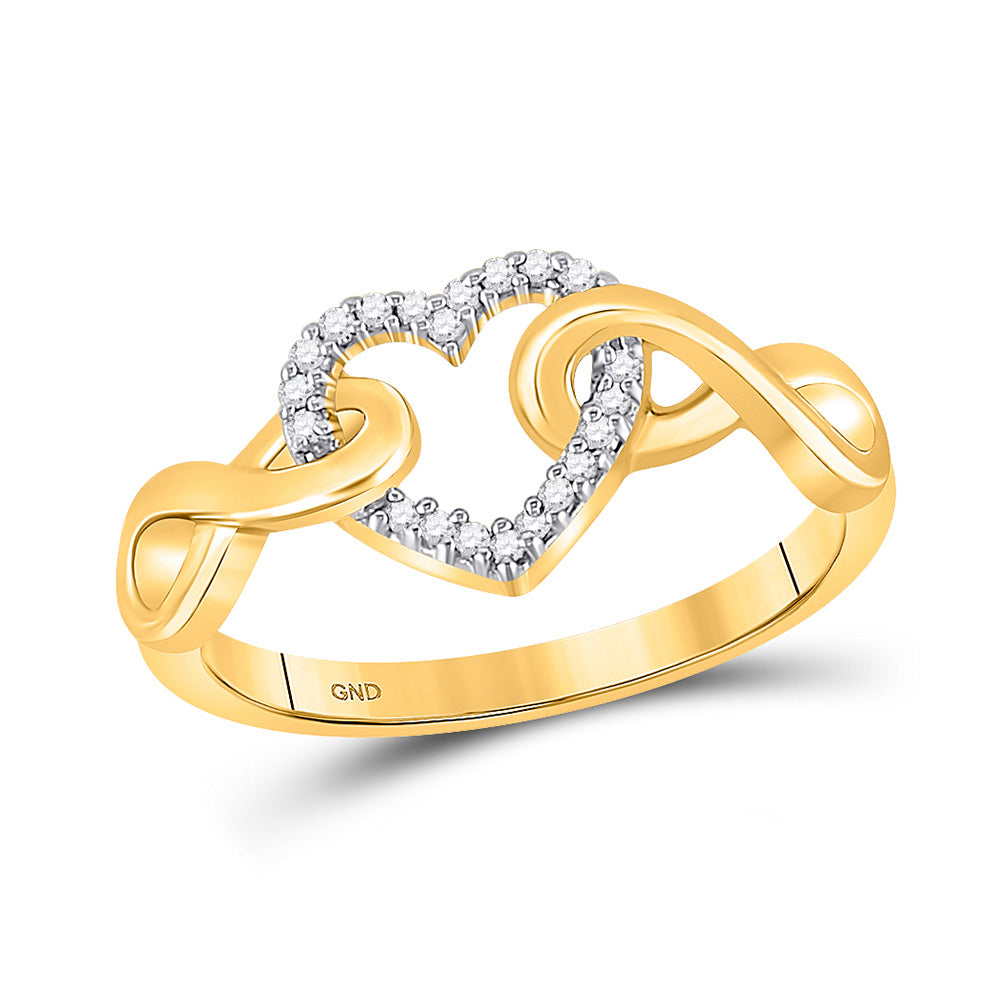 10kt Yellow Gold Womens Round Diamond Infinity Twist Heart Ring 1/10 Cttw