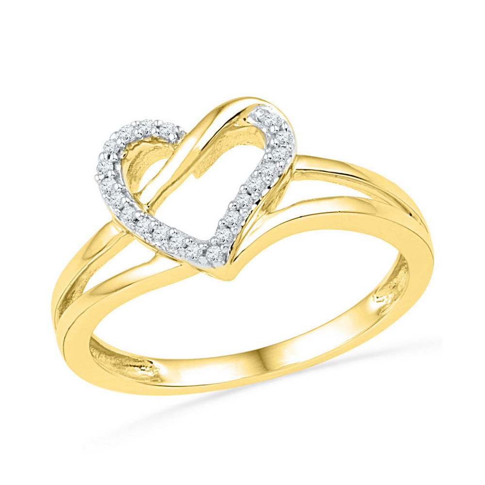 10kt Yellow Gold Womens Round Diamond Heart Outline Ring 1/20 Cttw