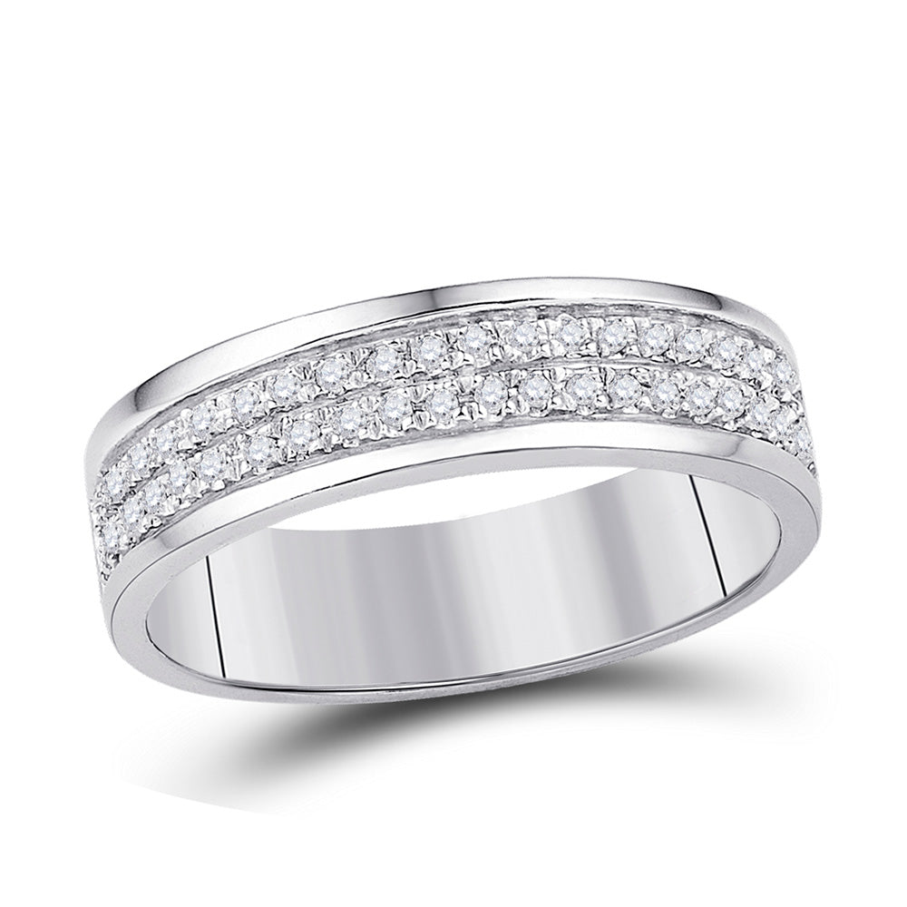 10kt White Gold Womens Round Diamond 2-row Band Ring 1/5 Cttw