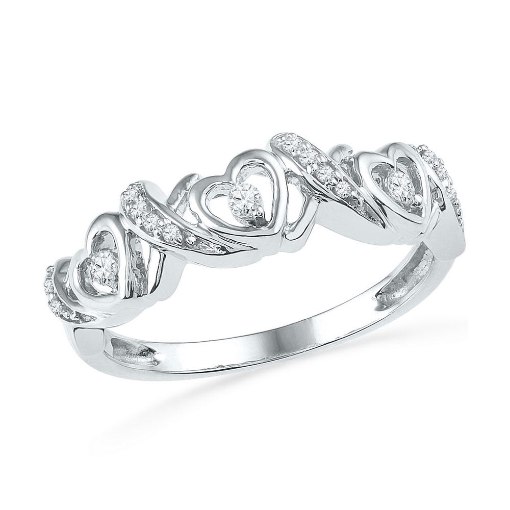 10kt White Gold Womens Round Diamond Heart Band Ring 1/8 Cttw