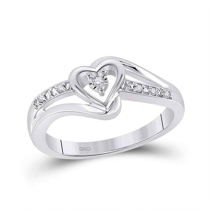 10kt White Gold Womens Round Diamond Heart Promise Ring .03 Cttw