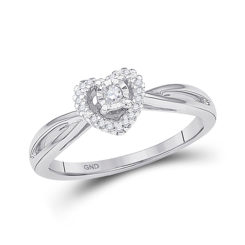 10kt White Gold Womens Round Diamond Heart Solitaire Ring 1/8 Cttw