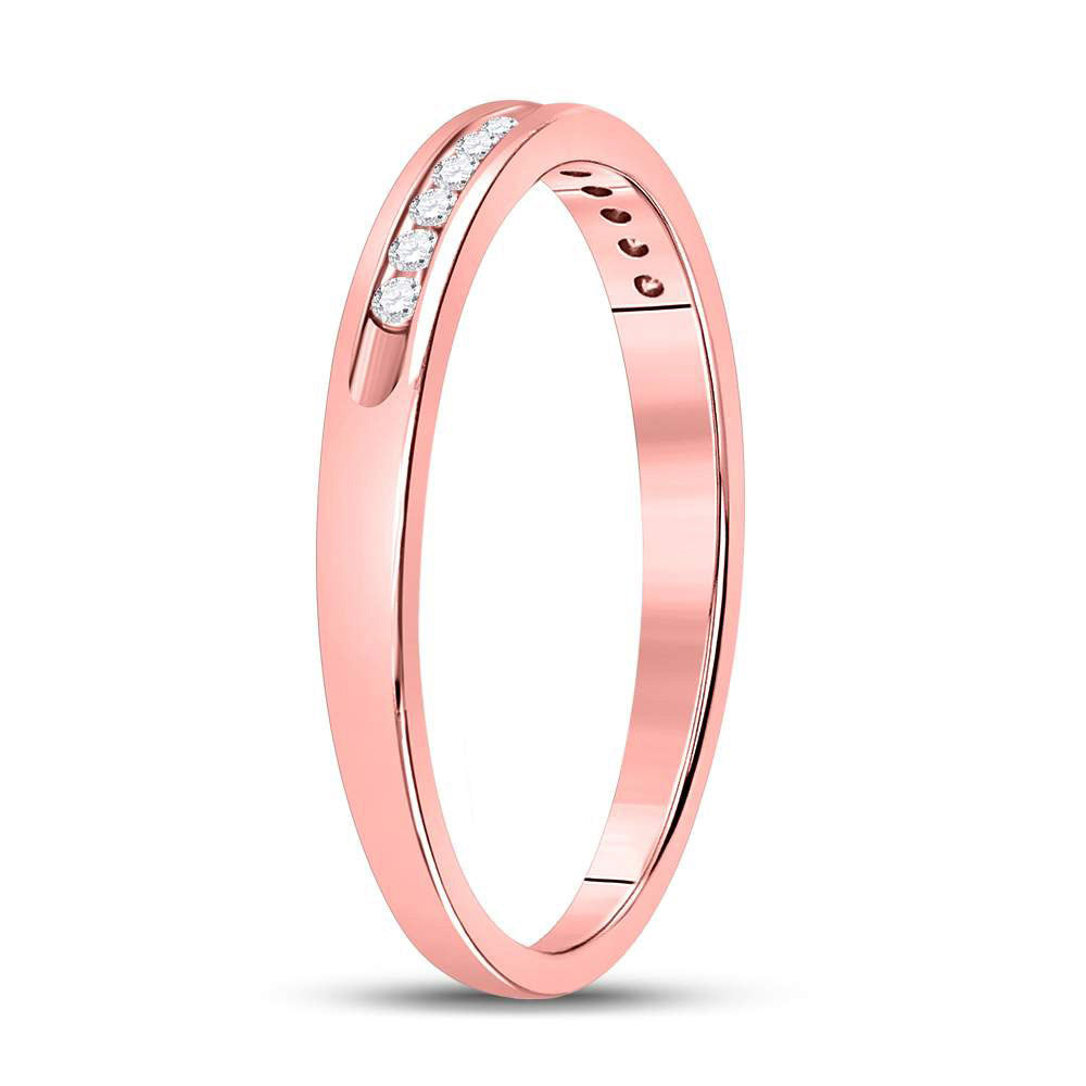 14kt Rose Gold Womens Round Diamond Single Row Channel-set Wedding Band 1/10 Cttw