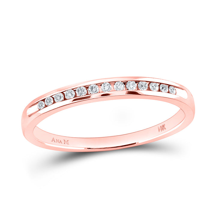 14kt Rose Gold Womens Round Diamond Single Row Channel-set Wedding Band 1/10 Cttw