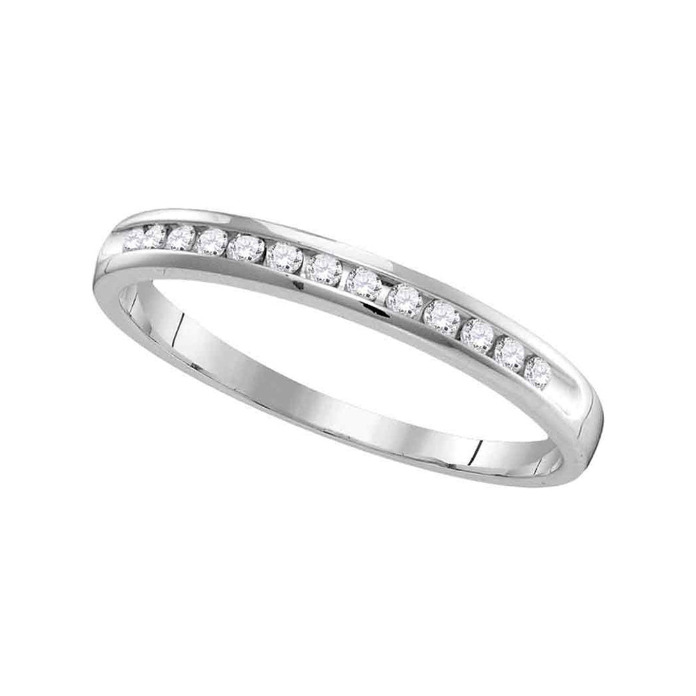 14kt White Gold Womens Round Diamond Slender Single Row Wedding Band 1/6 Cttw