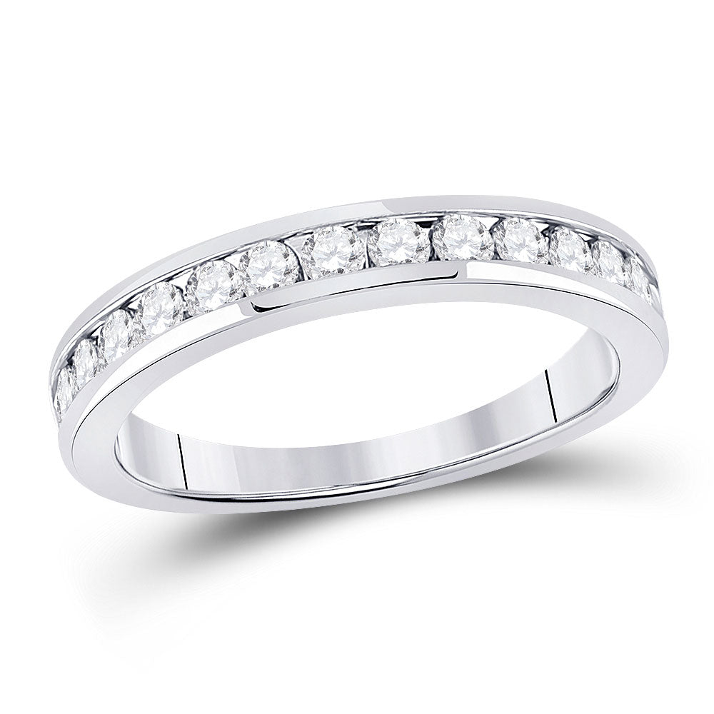 14kt White Gold Womens Round Diamond Wedding Single Row Band 1/2 Cttw