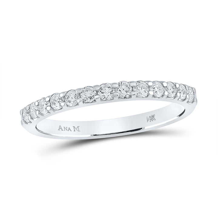 14kt White Gold Womens Round Diamond Single Row Machine-set Wedding Band 1/3 Cttw