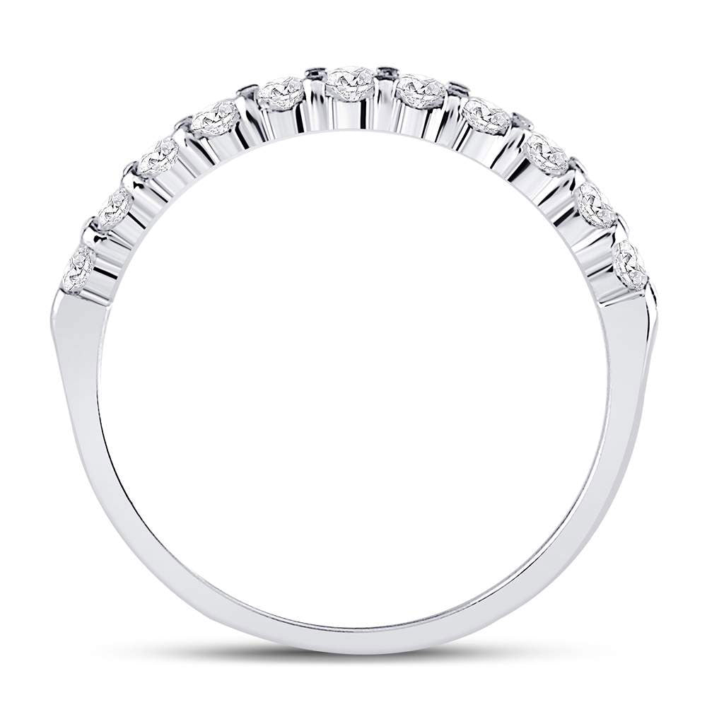 14kt White Gold Womens Round Diamond Single Row Machine-set Wedding Band 1/2 Cttw