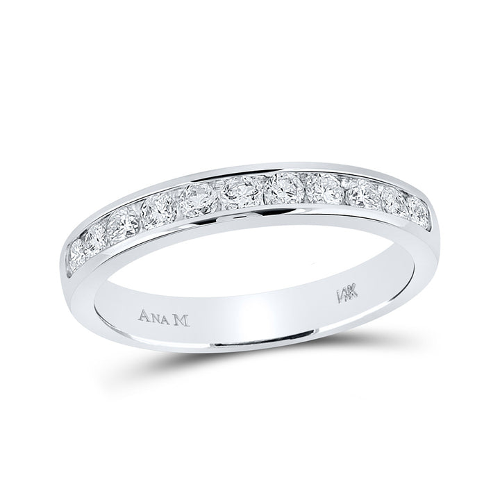 14kt White Gold Womens Round Diamond Single Row Channel-set Wedding Band 1/2 Cttw