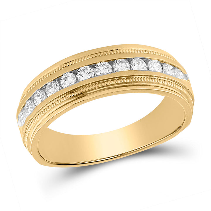 14kt Yellow Gold Mens Round Diamond Wedding Single Row Band Ring 1/2 Cttw