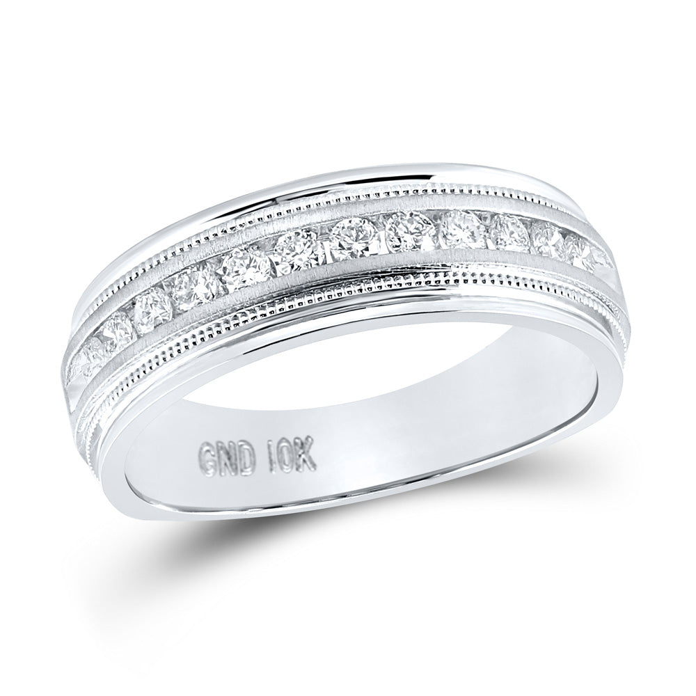 14kt White Gold Mens Round Diamond Wedding Single Row Band Ring 1/2 Cttw