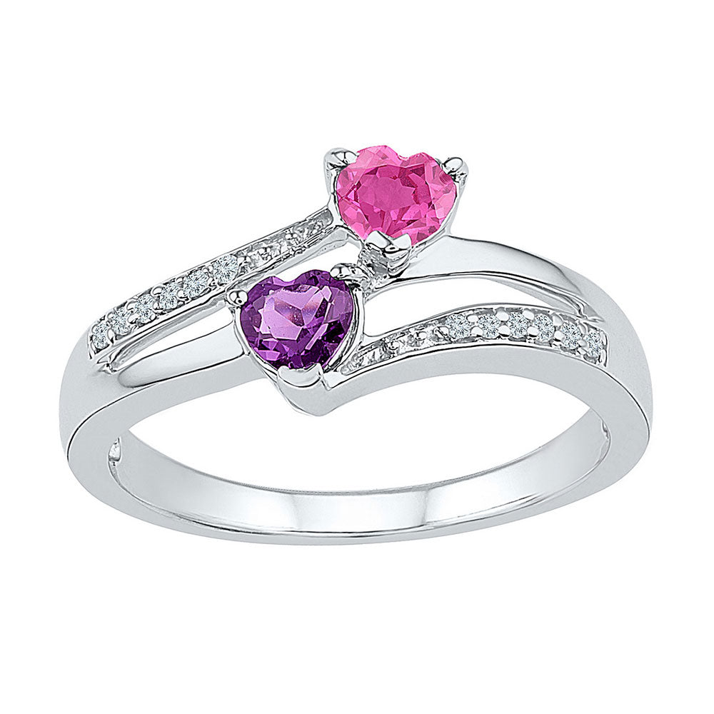 Sterling Silver Womens Heart Lab-Created Amethyst Pink Sapphire Bypass Ring 3/4 Cttw