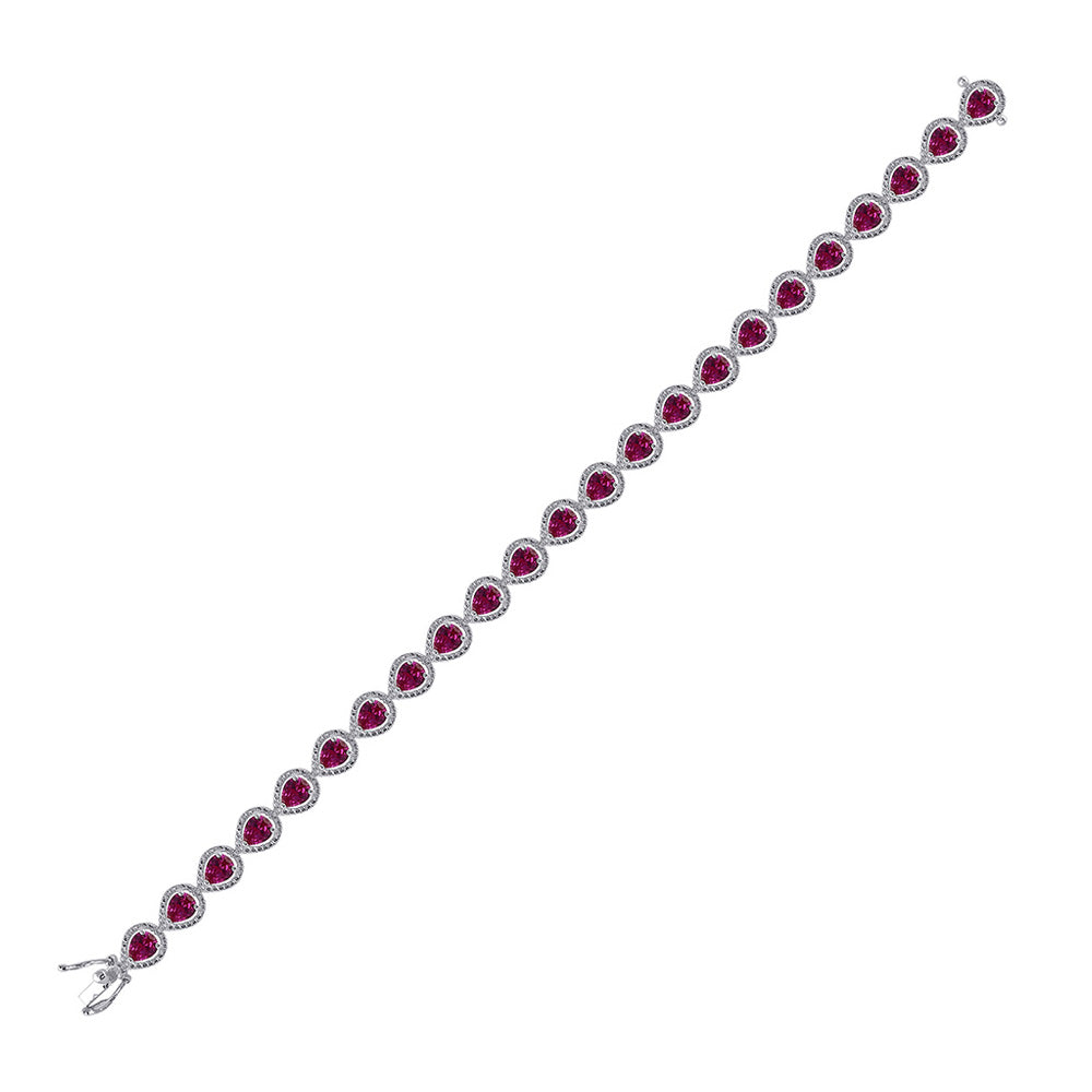 Sterling Silver Womens Oval Lab-Created Ruby Tennis Bracelet 5-7/8 Cttw