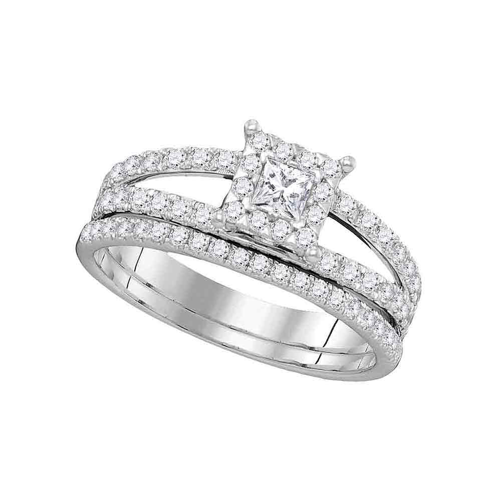 14kt White Gold Diamond Princess Bridal Wedding Ring Band Set 1 Cttw