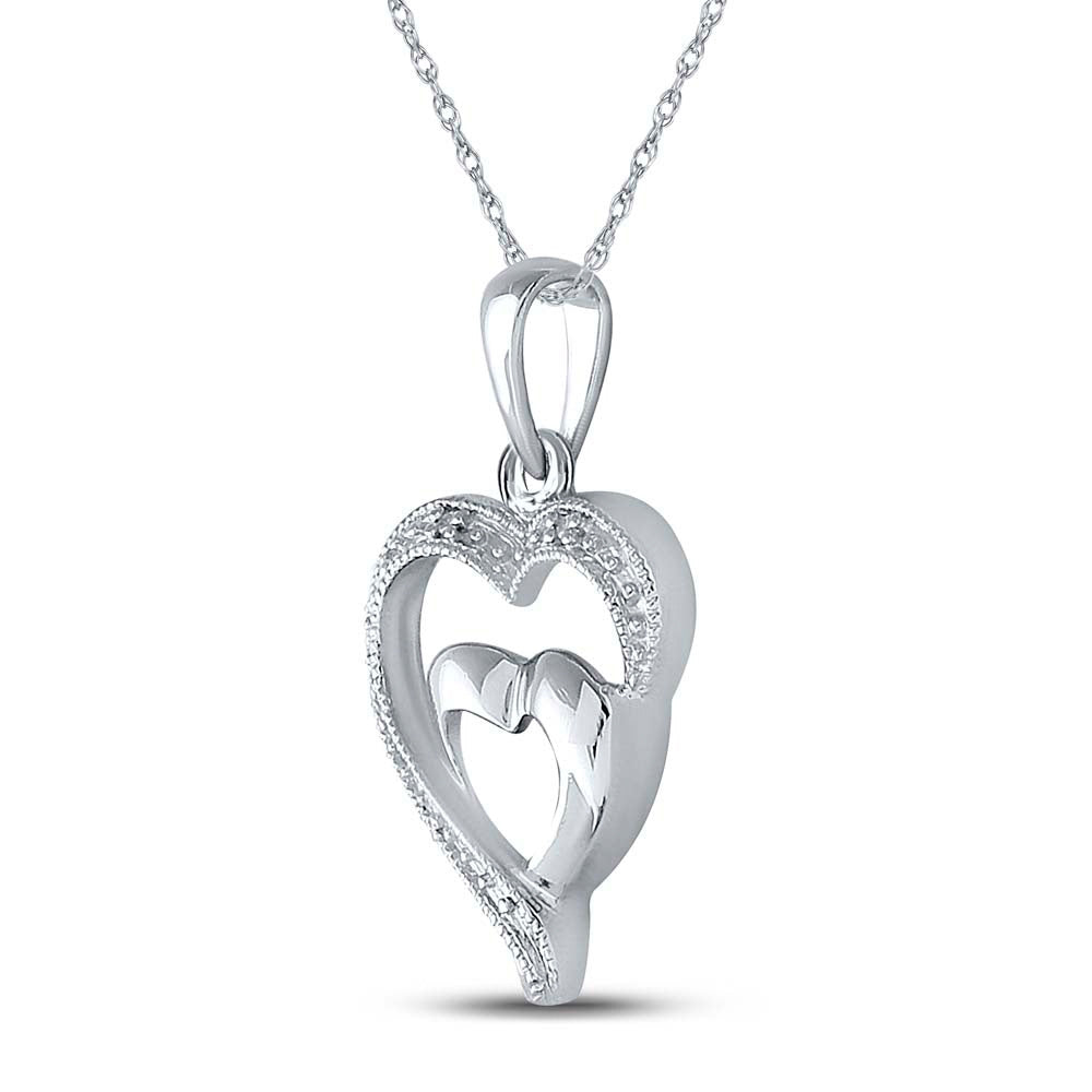 Sterling Silver Womens Round Diamond Heart Pendant .02 Cttw