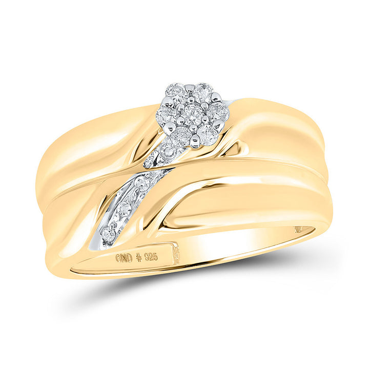 Yellow-tone Sterling Silver His Hers Round Diamond Matching Wedding Set 1/6 Cttw