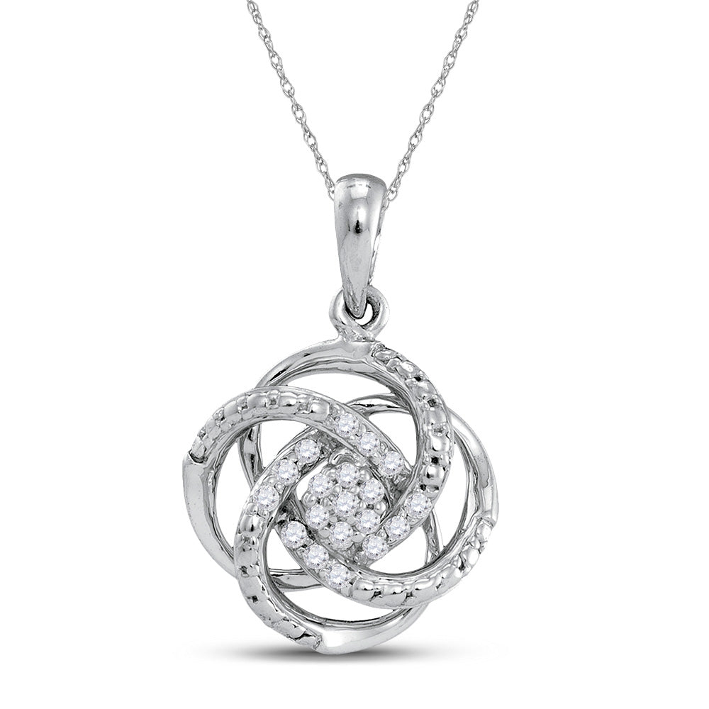 10kt White Gold Womens Round Diamond Cluster Pendant 1/10 Cttw