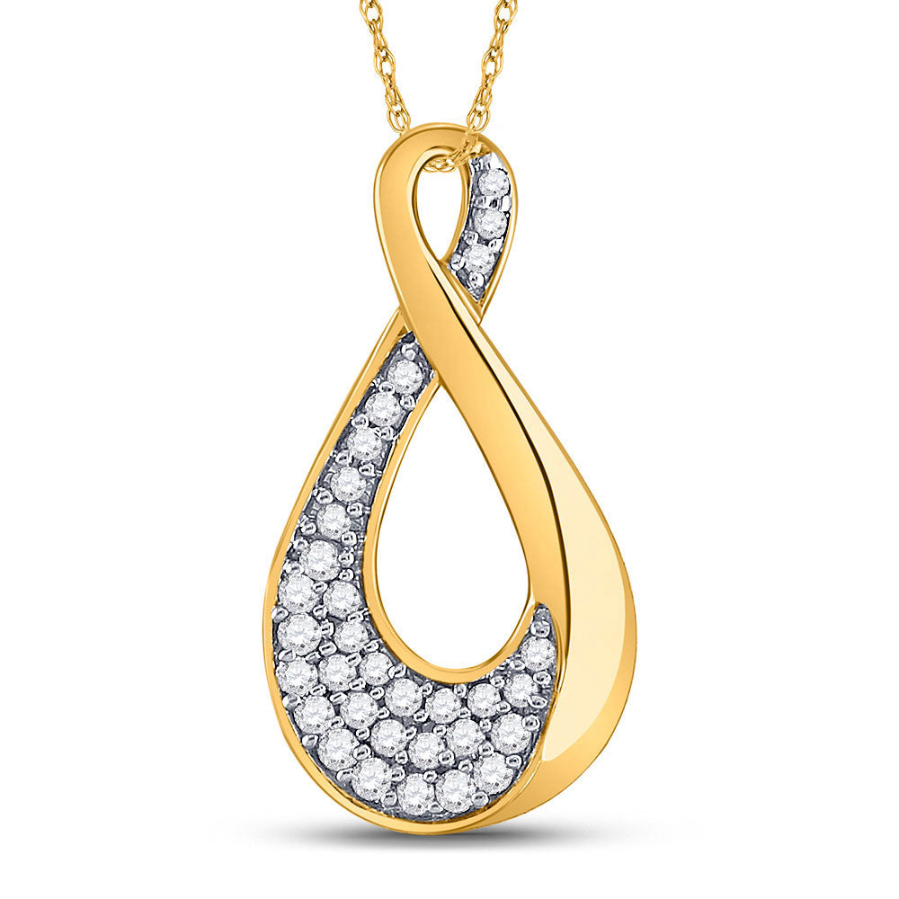 10kt Yellow Gold Womens Round Diamond Teardrop Cluster Pendant 1/8 Cttw