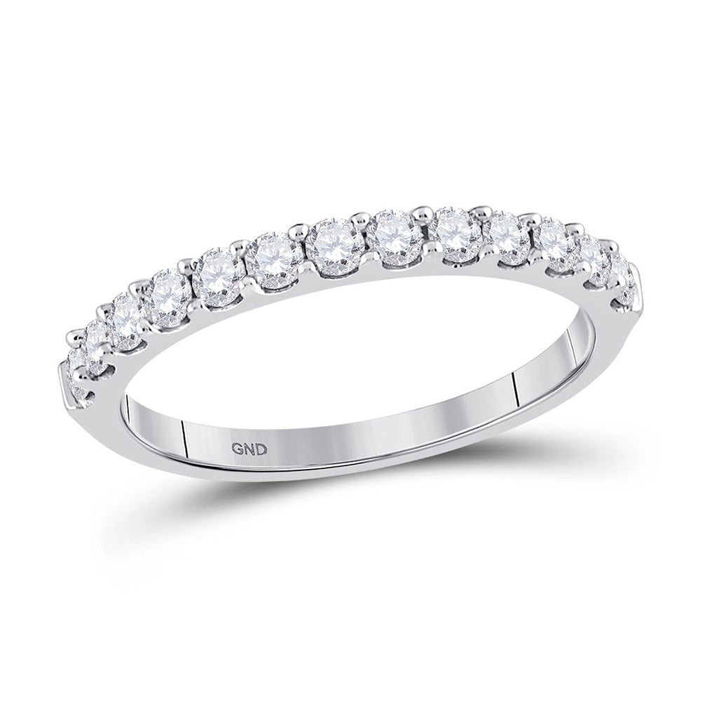 14kt White Gold Womens Round Diamond Single Row Wedding Band 1/2 Cttw