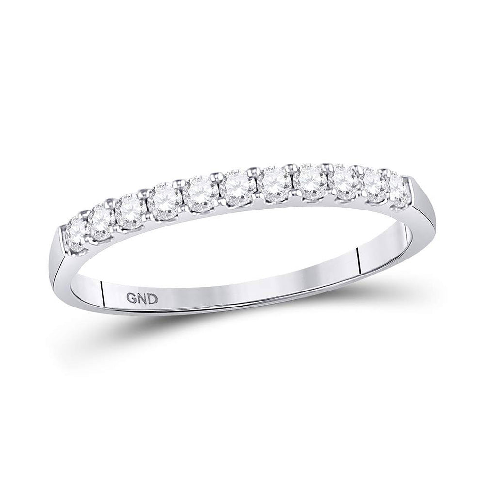 14kt White Gold Womens Round Diamond Single Row Wedding Band 1/4 Cttw